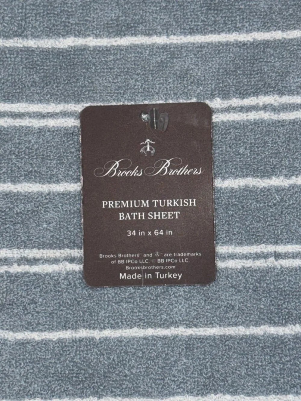2 Brooks Brothers Premium Turkish Cotton Bath Towels White Blue Gray Stripe